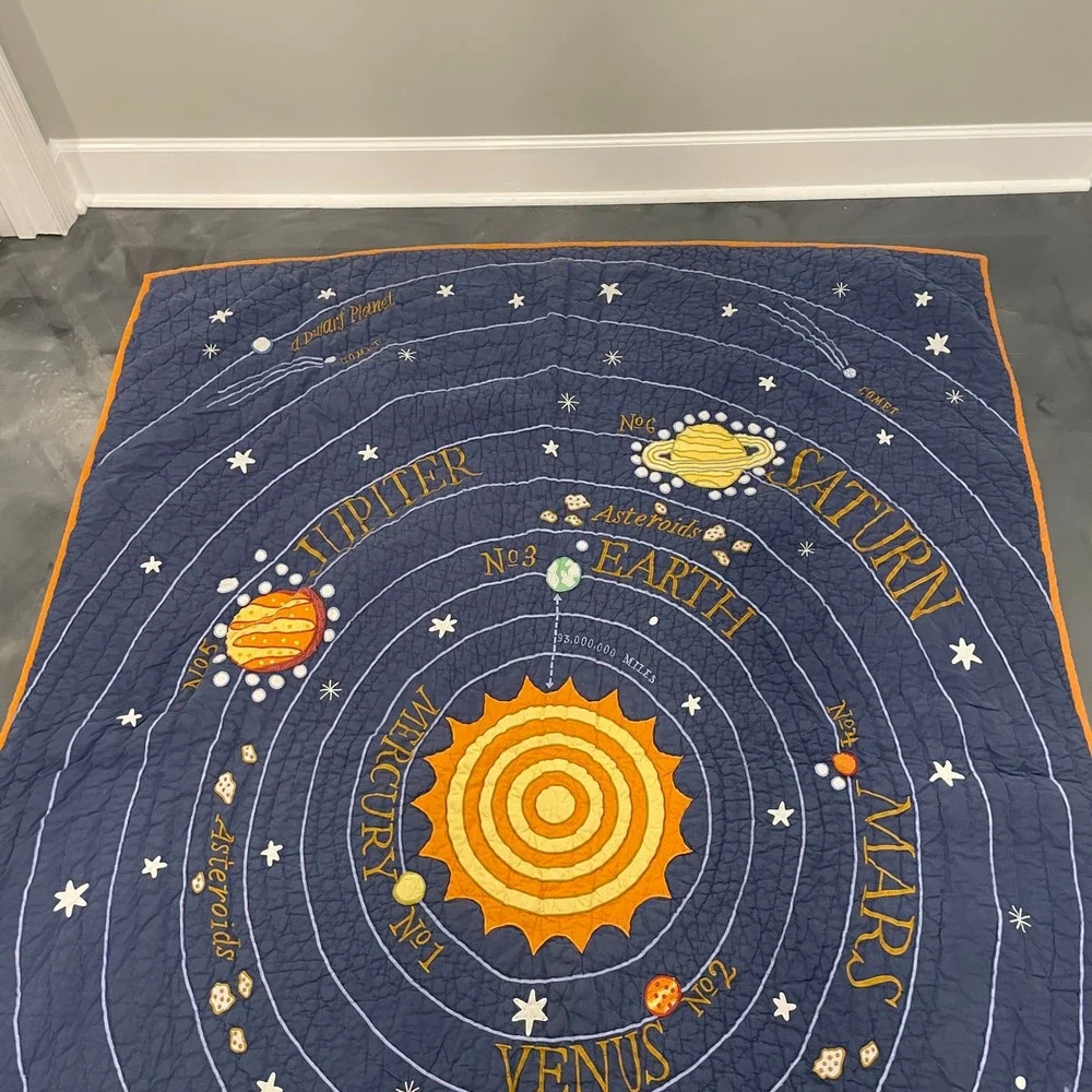 The Land of Nod Kids Solar System Quilt Twin Bedding Set Navy Blue Space 4pc